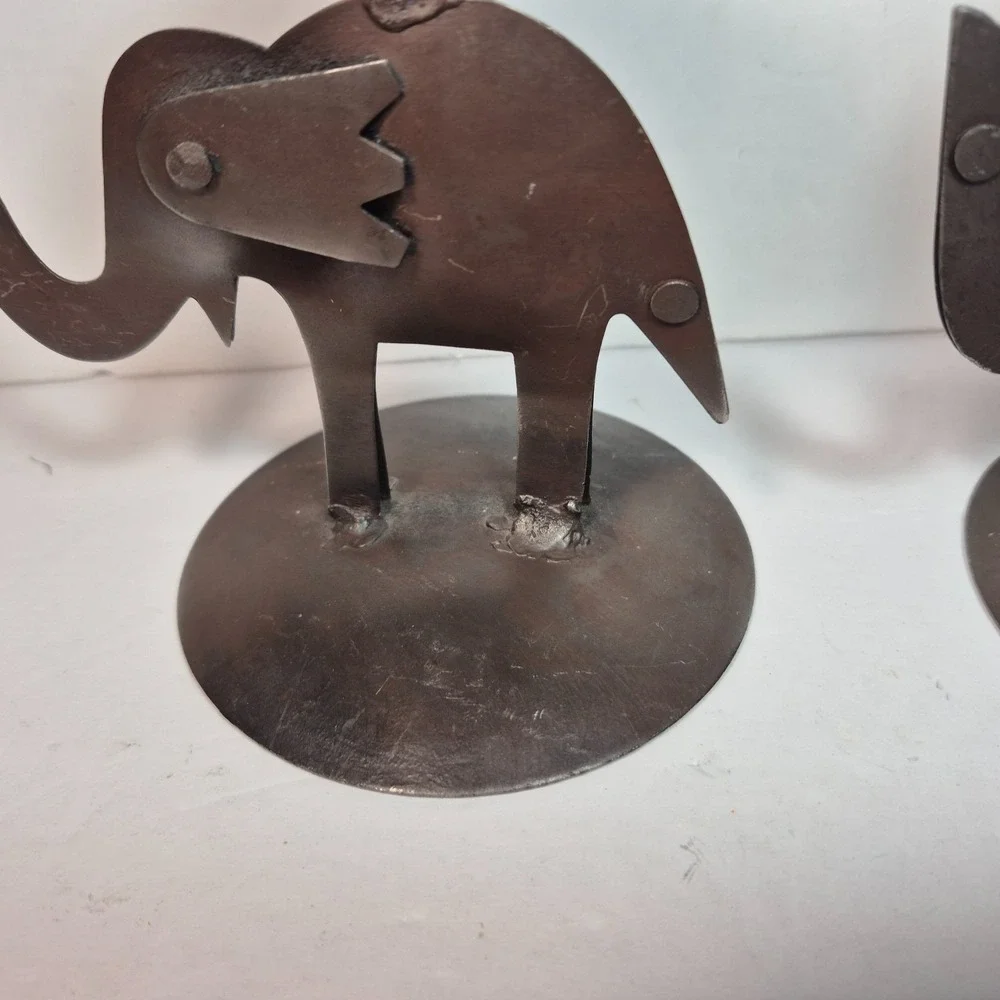 Lot of 2 Vintage Pier 1 Rustic Metal Elephant Candle Holders 5.5